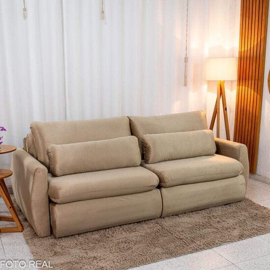 Sof Retrtil Amaranto Premium 2.30m Veludo Bege - Sem Caixa