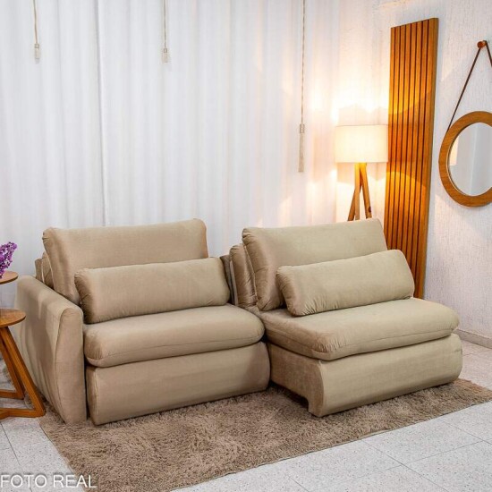 Sof Retrtil Amaranto Premium 2.30m Veludo Bege - Sem Caixa