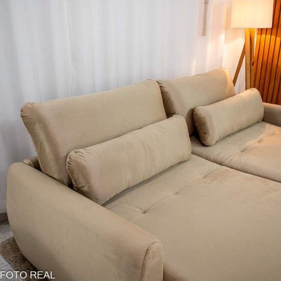 Sof Retrtil Amaranto Premium 2.30m Veludo Bege - Sem Caixa