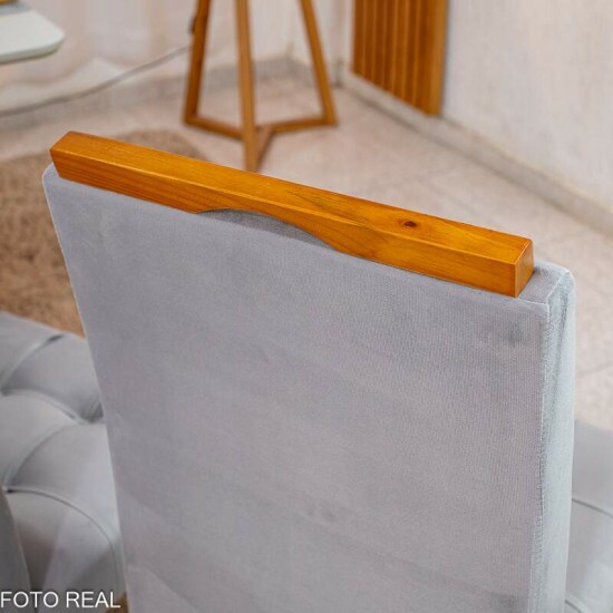 Mesa de Jantar Bali 90x90 Vidro Off Base Madeira + 4 Cadeiras Londres Veludo Prata Minas Plac - Entregue Montada
