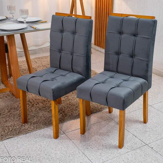 Mesa de Jantar Bali 120x80 Vidro Off Base Madeira + 4 Cadeiras Londres Veludo Chumbo Minas Plac - Entregue Montada