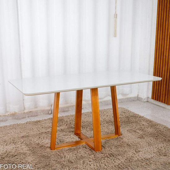 Mesa de Jantar Bali 160x80 Vidro Off Base Madeira + 6 Cadeiras Londres Veludo Chumbo Minas Plac - Entregue Montada