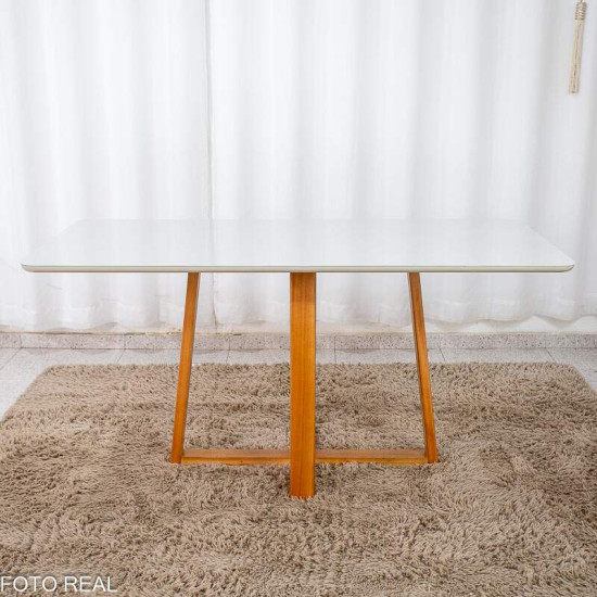 Mesa de Jantar Bali 160x80 Vidro Off Base Madeira + 6 Cadeiras Londres Veludo Chumbo Minas Plac - Entregue Montada