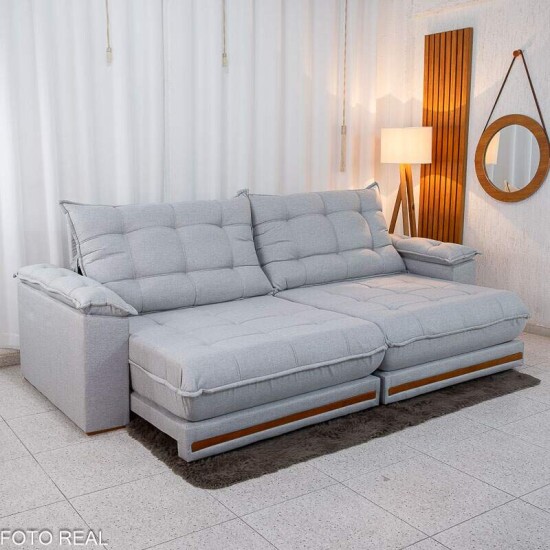 Sof Retrtil Reclinvel Barcelona 2.90m Linho Cinza Claro 461 - D33 e Molas Ensacadas