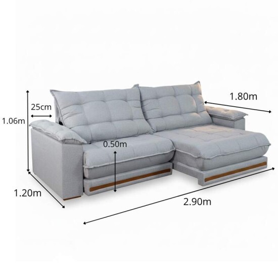 Sof Retrtil Reclinvel Barcelona 2.90m Linho Cinza Claro 461 - D33 e Molas Ensacadas