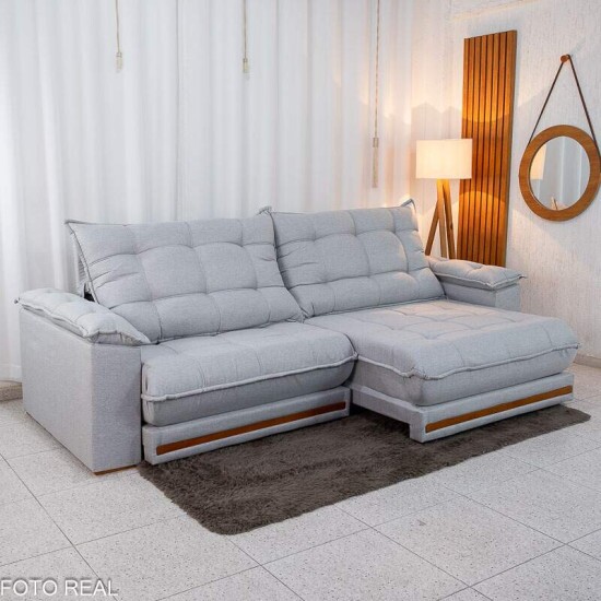 Sof Retrtil Reclinvel Barcelona 2.90m Linho Cinza Claro 461 - D33 e Molas Ensacadas