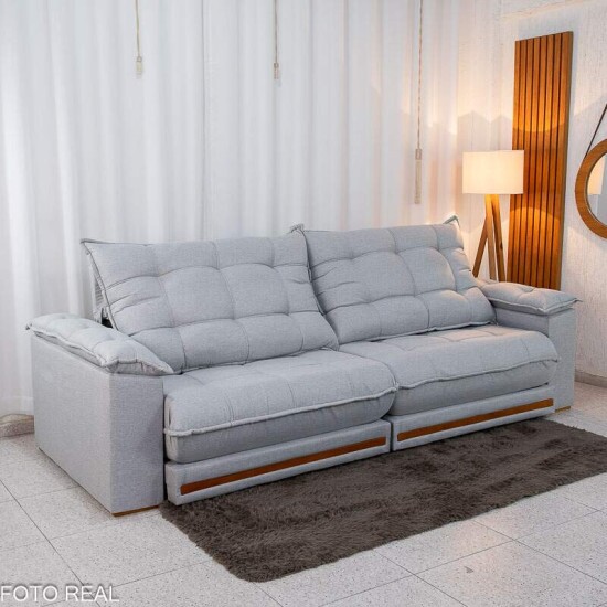 Sof Retrtil Reclinvel Barcelona 2.90m Linho Cinza Claro 461 - D33 e Molas Ensacadas