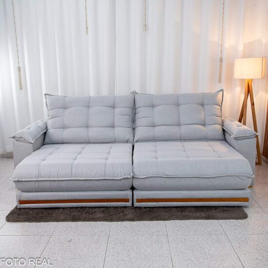 Sof Retrtil Reclinvel Barcelona 2.90m Linho Cinza Claro 461 - D33 e Molas Ensacadas