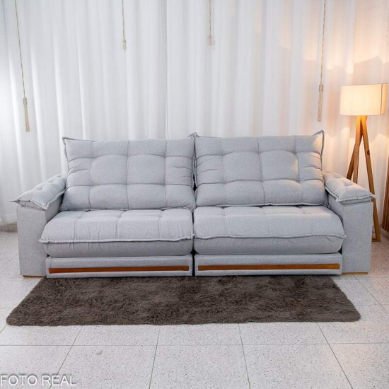 Sof Retrtil Reclinvel Barcelona 2.90m Linho Cinza Claro 461 - D33 e Molas Ensacadas