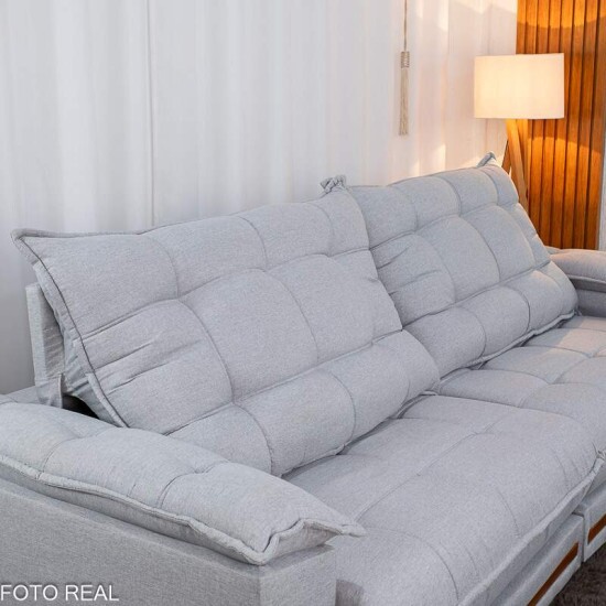 Sof Retrtil Reclinvel Barcelona 2.90m Linho Cinza Claro 461 - D33 e Molas Ensacadas
