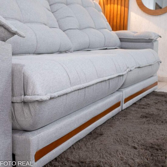 Sof Retrtil Reclinvel Barcelona 2.90m Linho Cinza Claro 461 - D33 e Molas Ensacadas