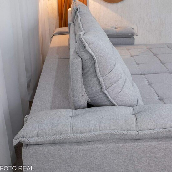 Sof Retrtil Reclinvel Barcelona 2.90m Linho Cinza Claro 461 - D33 e Molas Ensacadas