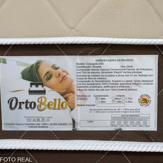 Cama Box Casal Ortopdica D33 138x188x60 Ortobel - Suporta at 250kg