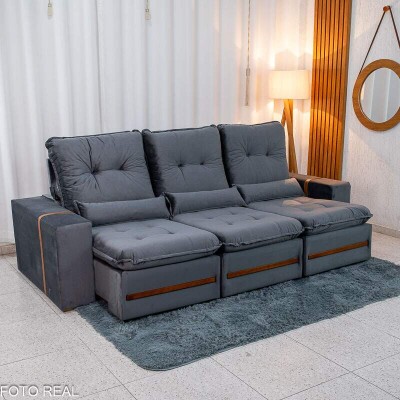 Sof� Retr�til Reclin�vel Montreal 2.60m Veludo Cinza - D33