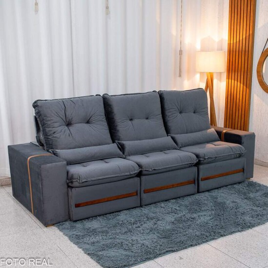 Sofá Retrátil Montreal 2.60m Cinza no Atacado RJ | Rufer
