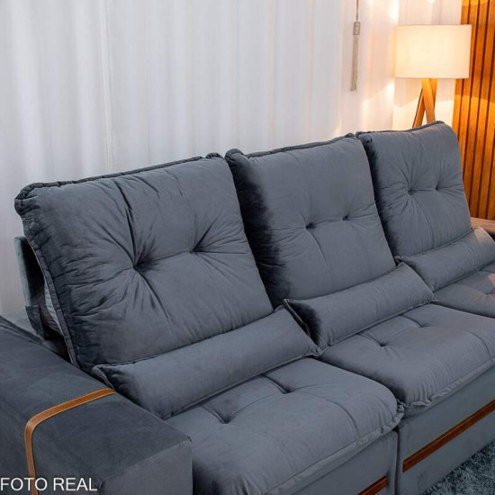 Sof� Retr�til Reclin�vel Montreal 2,60m Veludo Cinza - D33