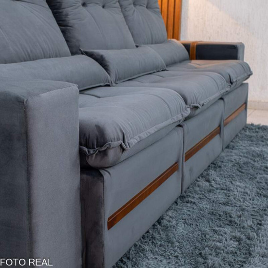 Sof� Retr�til Reclin�vel Montreal 2,60m Veludo Cinza - D33
