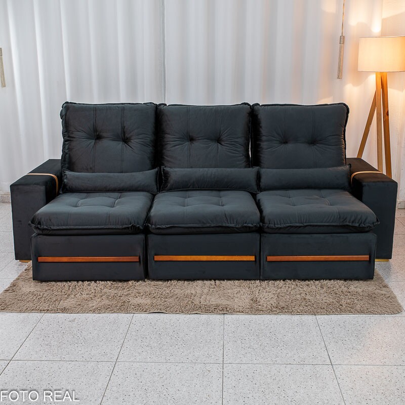 Sofá Retrátil Montreal 2.60m Preto no Atacado RJ | Rufer