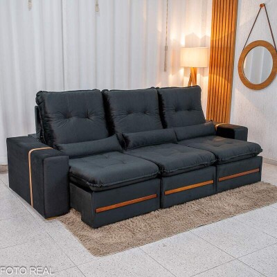 Sof� Retr�til Reclin�vel Montreal 2.60m Veludo Preto - D33