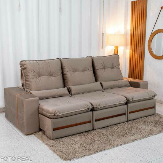 Sof� Retr�til Reclin�vel Montreal 2.60m Veludo Bege - D33