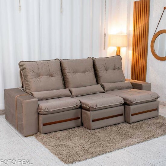 Sof� Retr�til Reclin�vel Montreal 2.60m Veludo Bege - D33