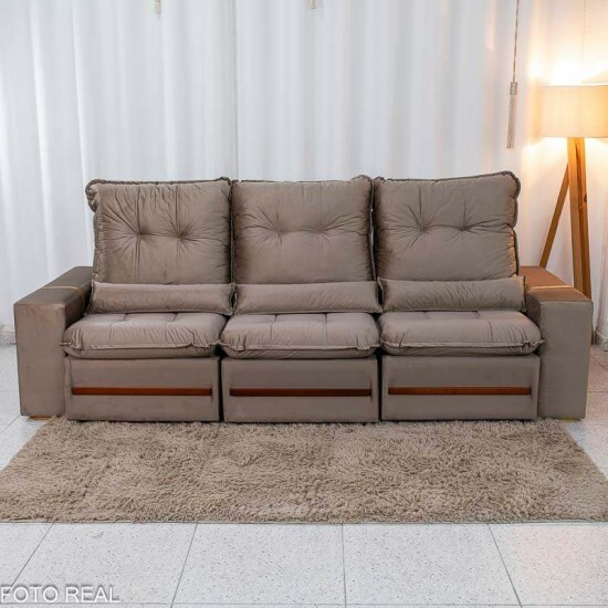 Sof� Retr�til Reclin�vel Montreal 2.60m Veludo Bege - D33