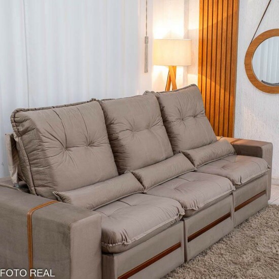 Sof� Retr�til Reclin�vel Montreal 2.60m Veludo Bege - D33