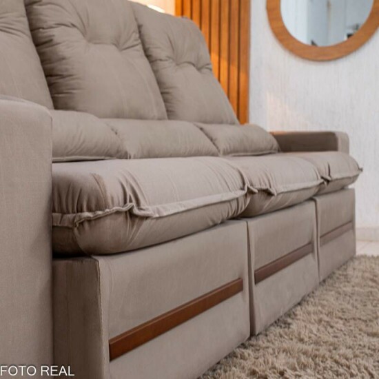Sof� Retr�til Reclin�vel Montreal 2.60m Veludo Bege - D33