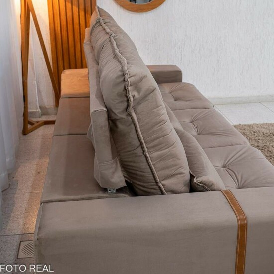 Sof� Retr�til Reclin�vel Montreal 2.60m Veludo Bege - D33