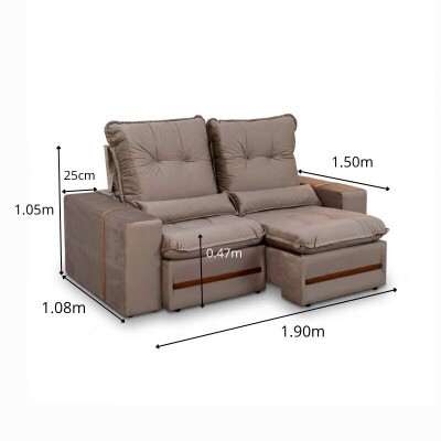 Sof� Retr�til Reclin�vel Montreal 1.90m Veludo Bege - D33