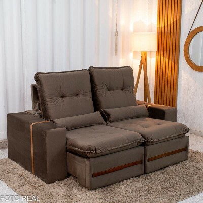 Sof� Retr�til Reclin�vel Montreal 1.90m Veludo Marrom - D33