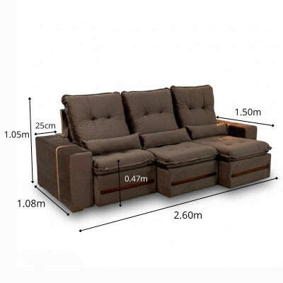Sof� Retr�til Reclin�vel Montreal 2.60m Veludo Marrom - D33