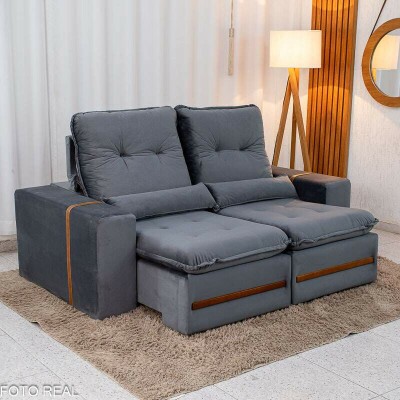 Sof� Retr�til Reclin�vel Montreal 1.90m Veludo Cinza - D33