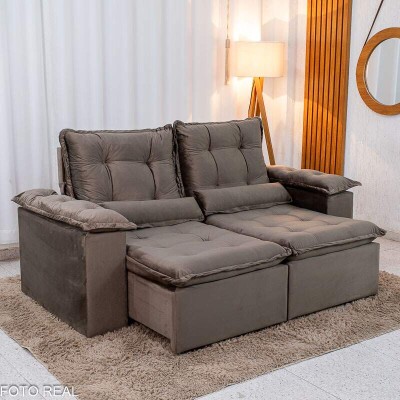 Sof Retrtil Reclinvel Grcia 2.00m Veludo Marrom - Sem Caixa