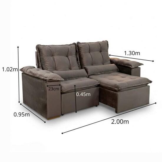 Sof Retrtil Reclinvel Grcia 2.00m Veludo Marrom - Sem Caixa