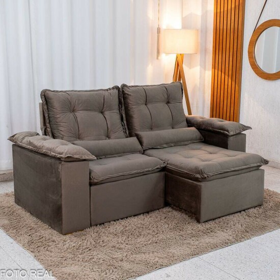 Sof Retrtil Reclinvel Grcia 2.00m Veludo Marrom - Sem Caixa