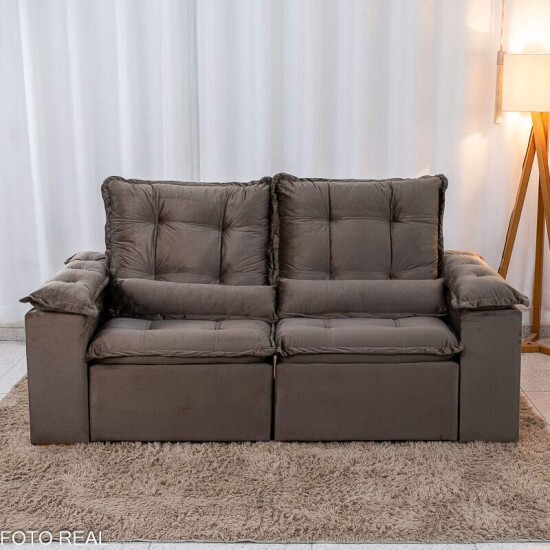 Sof Retrtil Reclinvel Grcia 2.00m Veludo Marrom - Sem Caixa