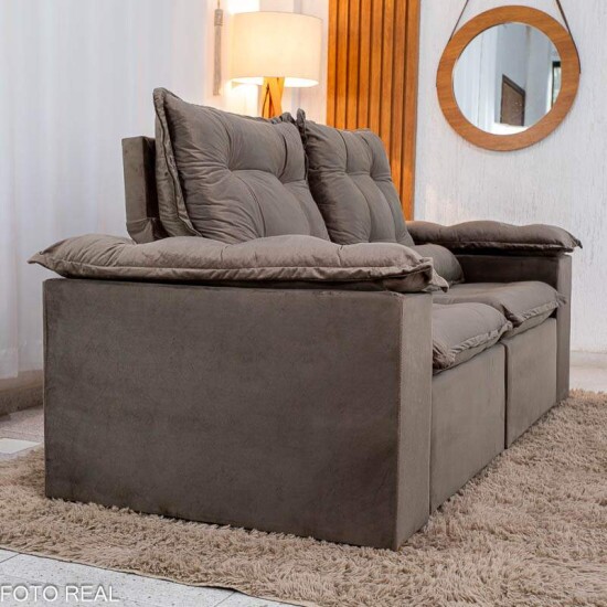 Sof Retrtil Reclinvel Grcia 2.00m Veludo Marrom - Sem Caixa