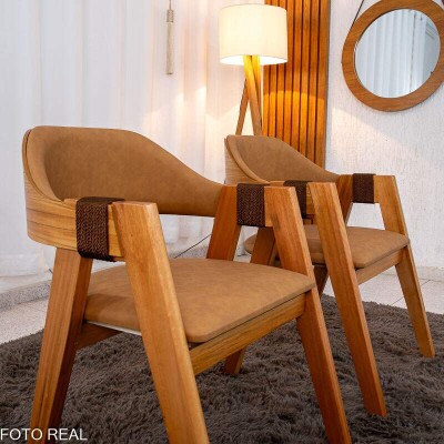 Kit 2 Cadeiras Ravena Madeira Tecido Corino Nice Caramelo - Minas Plac