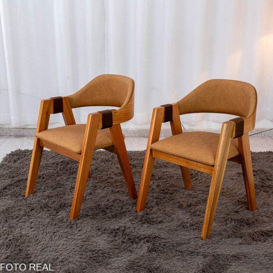 Kit 2 Cadeiras Ravena Madeira Tecido Corino Nice Caramelo - Minas Plac