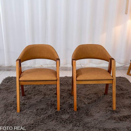 Kit 2 Cadeiras Ravena Madeira Tecido Corino Nice Caramelo - Minas Plac