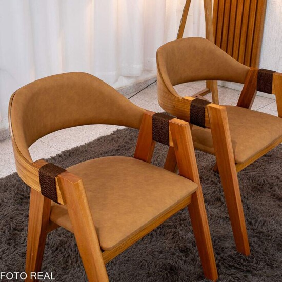 Kit 2 Cadeiras Ravena Madeira Tecido Corino Nice Caramelo - Minas Plac
