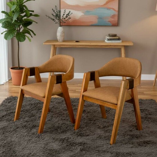 Kit 2 Cadeiras Ravena Madeira Tecido Corino Nice Caramelo - Minas Plac