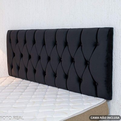 Painel Cabeceira Box Casal 1.40 Lavnia Veludo Preto