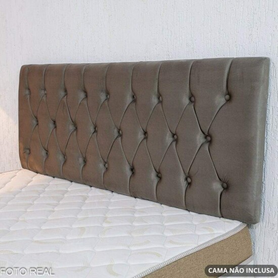 Painel Cabeceira Box Casal 1.40 Lavnia Veludo Cinza