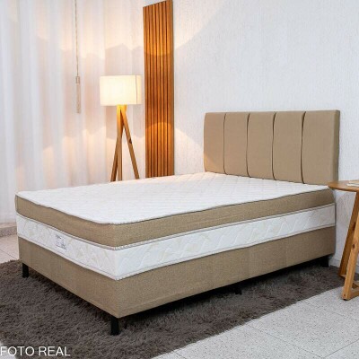Cama Box Casal Premium Ortopdica D33 138x188x62 Nosso Sonho + Painel Cabeceira Roma Veludo Bege | Suporta at 250kg