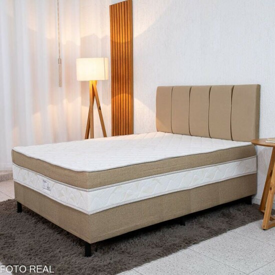 Cama Box Casal Premium Ortopdica D33 138x188x62 Nosso Sonho + Painel Cabeceira Roma Veludo Bege | Suporta at 250kg