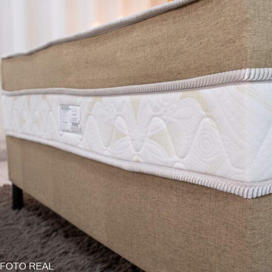 Cama Box Casal Premium Ortopdica D33 138x188x62 Nosso Sonho + Painel Cabeceira Roma Veludo Bege | Suporta at 250kg