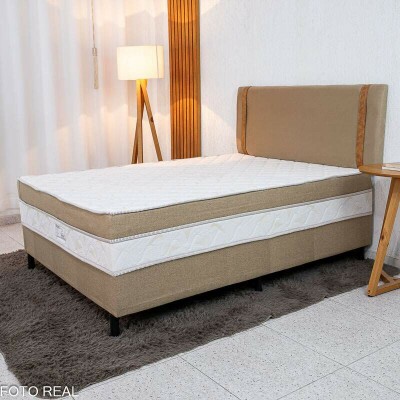 Cama Box Casal Premium Ortopdica D33 138x188x62 Nosso Sonho + Painel Cabeceira Leticia Veludo Bege | Suporta at 250kg