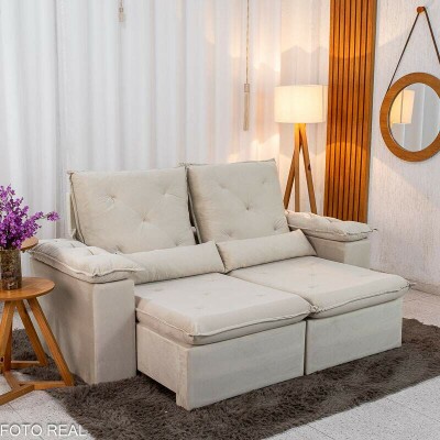 Sof Retrtil Reclinvel City 1.95m Veludo Bege Claro - D28